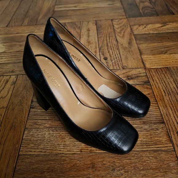 Nine West animal embossed Begonia Block Heel Square Toe Dress Pumps Sz 7 - Picture 3 of 8